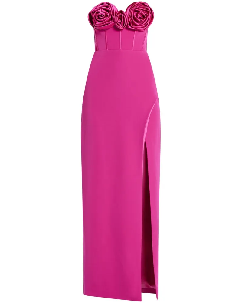 Monique Lhuillier Abendkleid mit Rosenapplikation - Rosa Rosa