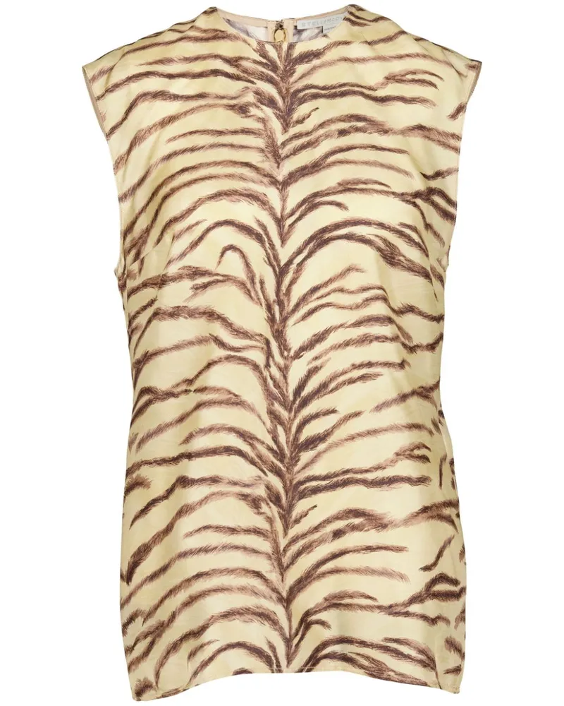 Stella McCartney Seidentop mit Tiger-Print Nude