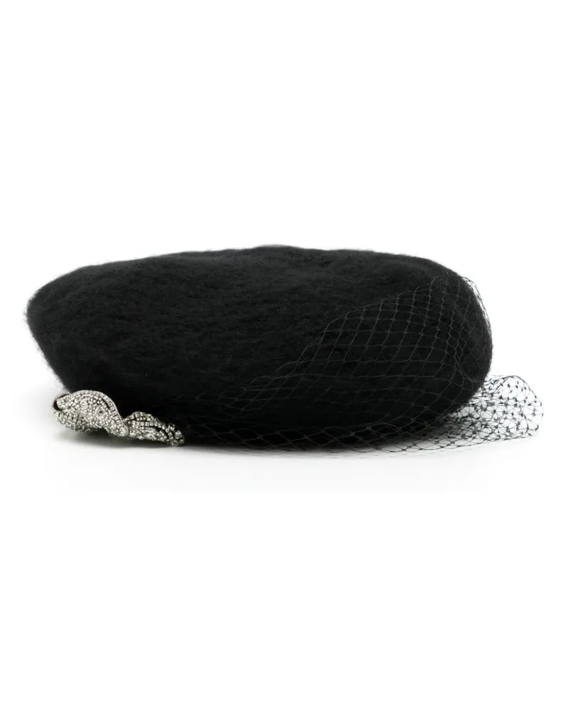 Jennifer Behr Voilette-Baskenmütze mit Kristallverzierung - Schwarz Schwarz