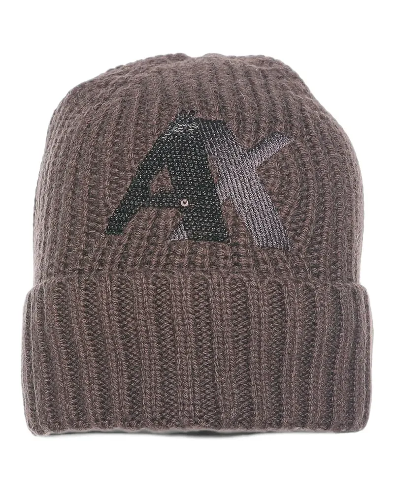 Armani Exchange ribbed-knit logo beanie hat - Braun Braun