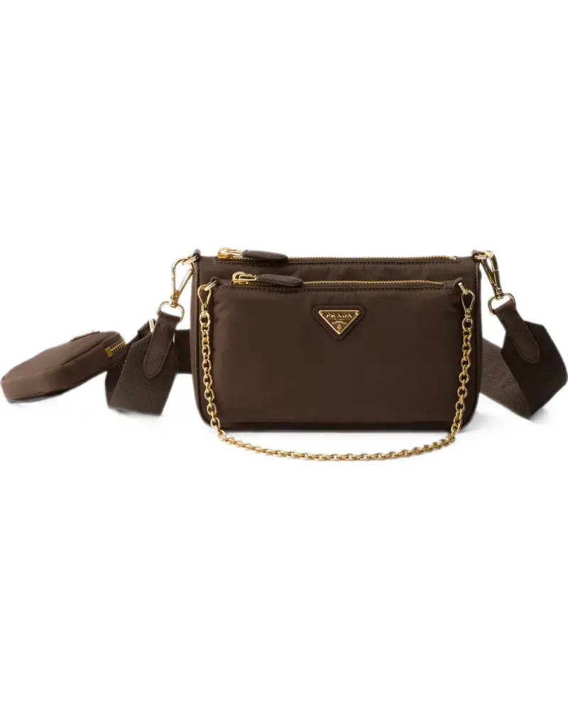 Prada Re-Nylon and Saffiano leather mini shoulder bag - Braun Braun