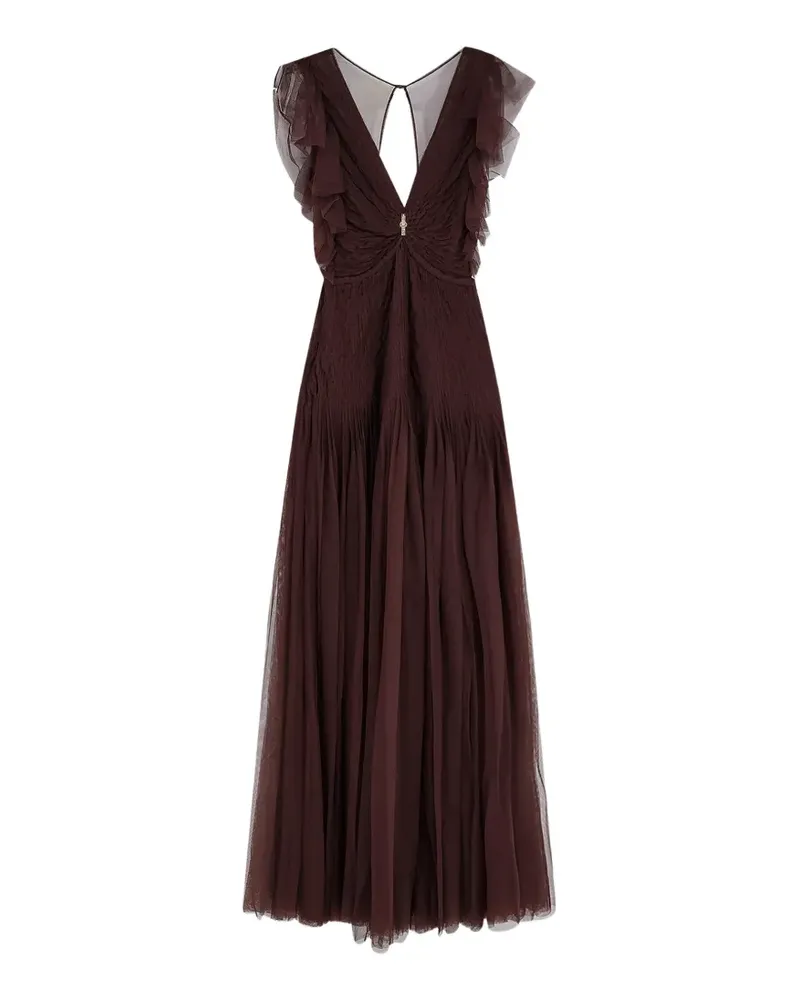 Elisabetta Franchi ruffled V-neck maxi dress - Braun Braun