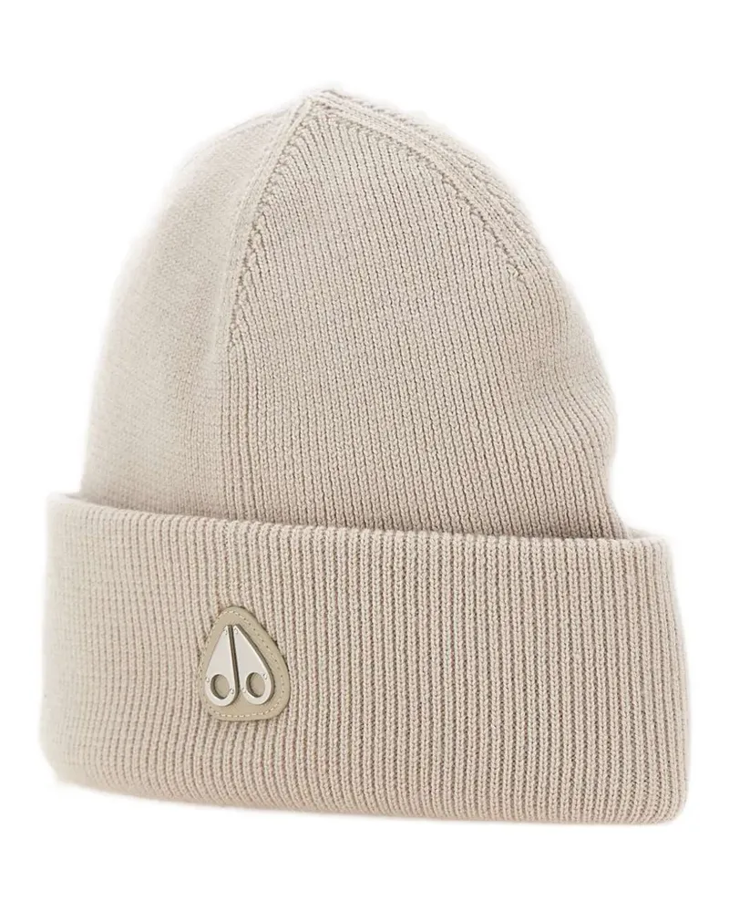 Moose Knuckles Gerippte Beanie mit Logo-Schild - Nude Nude