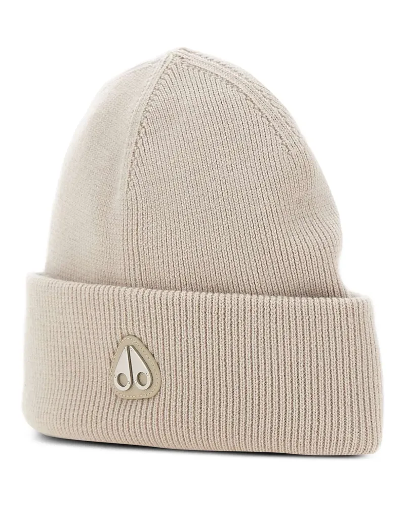 Moose Knuckles Gerippte Beanie mit Logo-Schild - Nude Nude