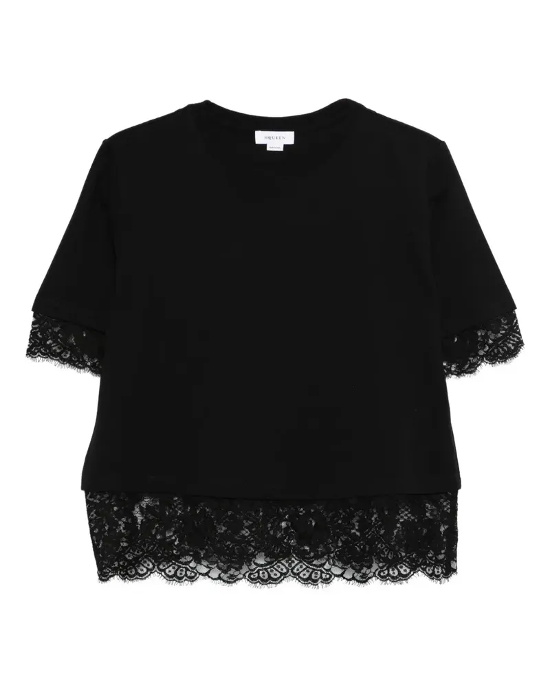 Alexander McQueen lace-trim short-sleeved T-shirt - Schwarz Schwarz