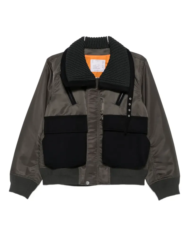 Sacai buckle-collar panelled jacket - Grau Grau