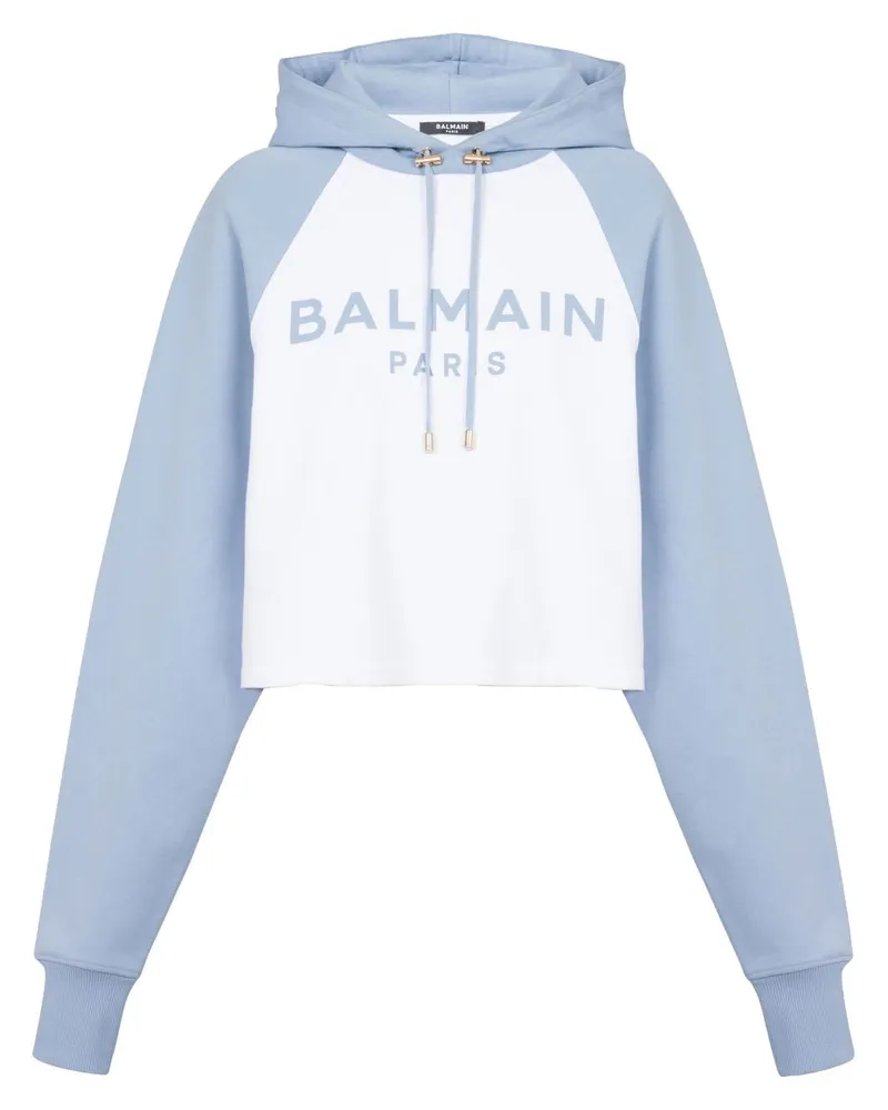 Balmain Cropped-Hoodie mit Logo Weiß