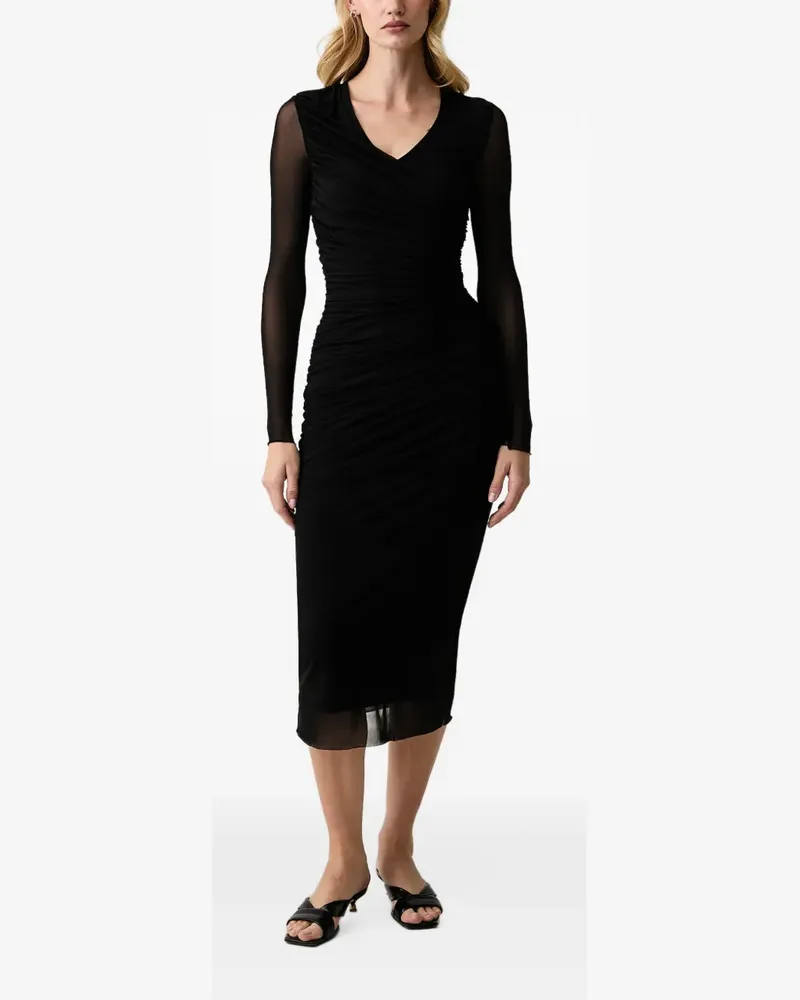 Silvian Heach ruched mesh-sleeve midi dress - Schwarz Schwarz