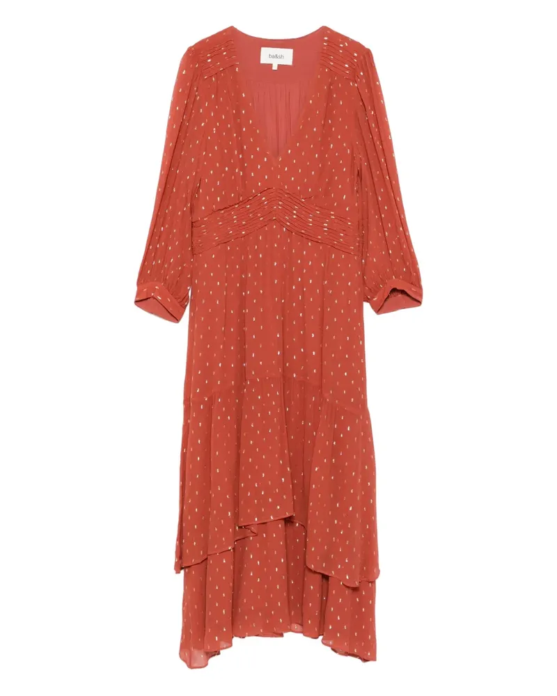 ba&sh Gestuftes Maia Midikleid mit Metallic-Punkten - Braun Braun