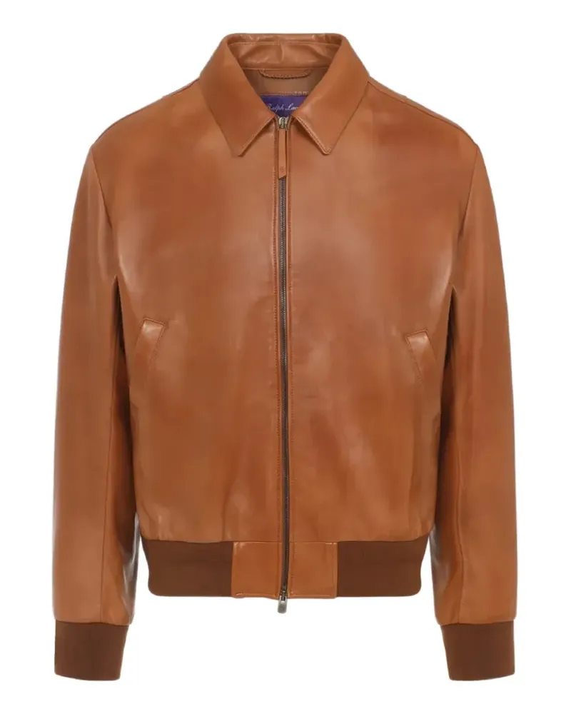Ralph Lauren ribbed leather bomber jacket - Braun Braun