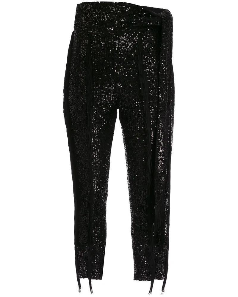 Christian Pellizzari Paillettenhose mit Fransen - Schwarz Schwarz