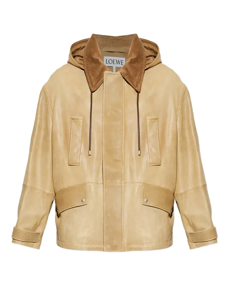 Loewe corduroy-collar leather jacket - Nude Nude