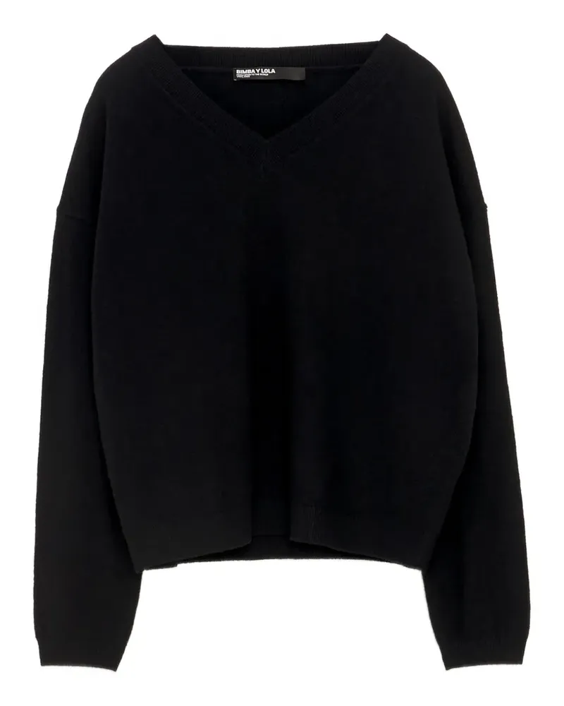 BIMBA Y LOLA Dunkelgrau melierter Wollpullover mit V-Ausschnitt - Schwarz Schwarz