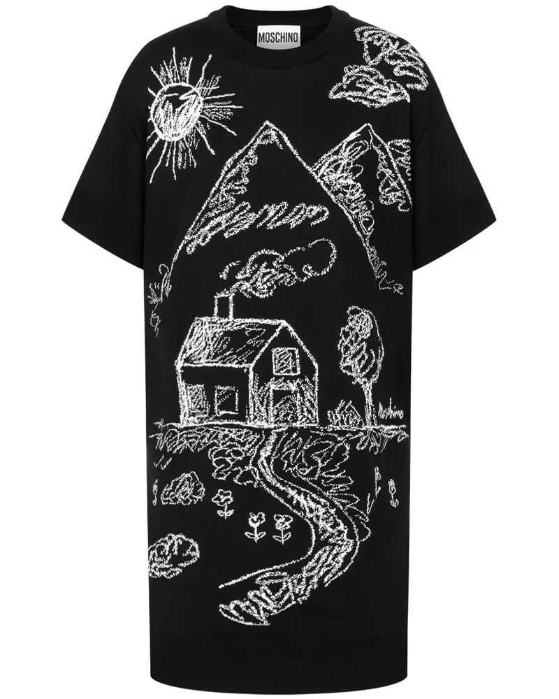 Moschino T-Shirtkleid mit Kreide-Print - Schwarz Schwarz