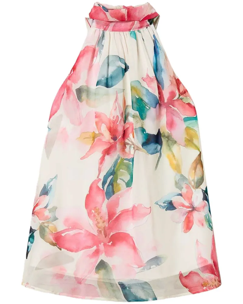 Twin-Set Top mit Blumen-Print - Weiß Weiß