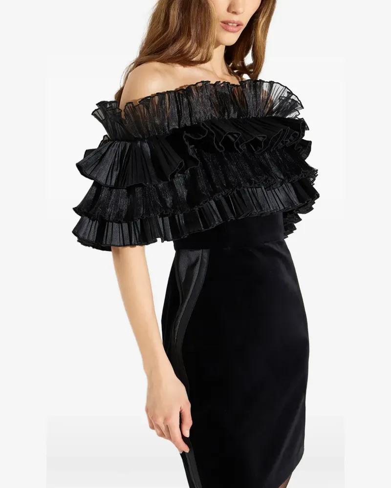 Elisabetta Franchi Kleid aus Samt mit Volants - Schwarz Schwarz