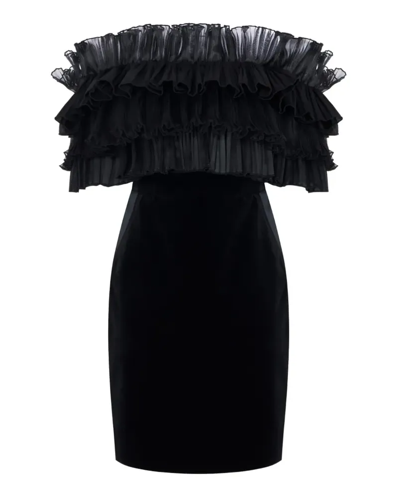 Elisabetta Franchi Kleid aus Samt mit Volants - Schwarz Schwarz