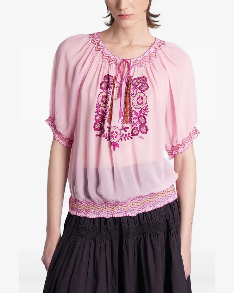 Antik Batik Delia embroidered smocked blouse - Rosa Rosa