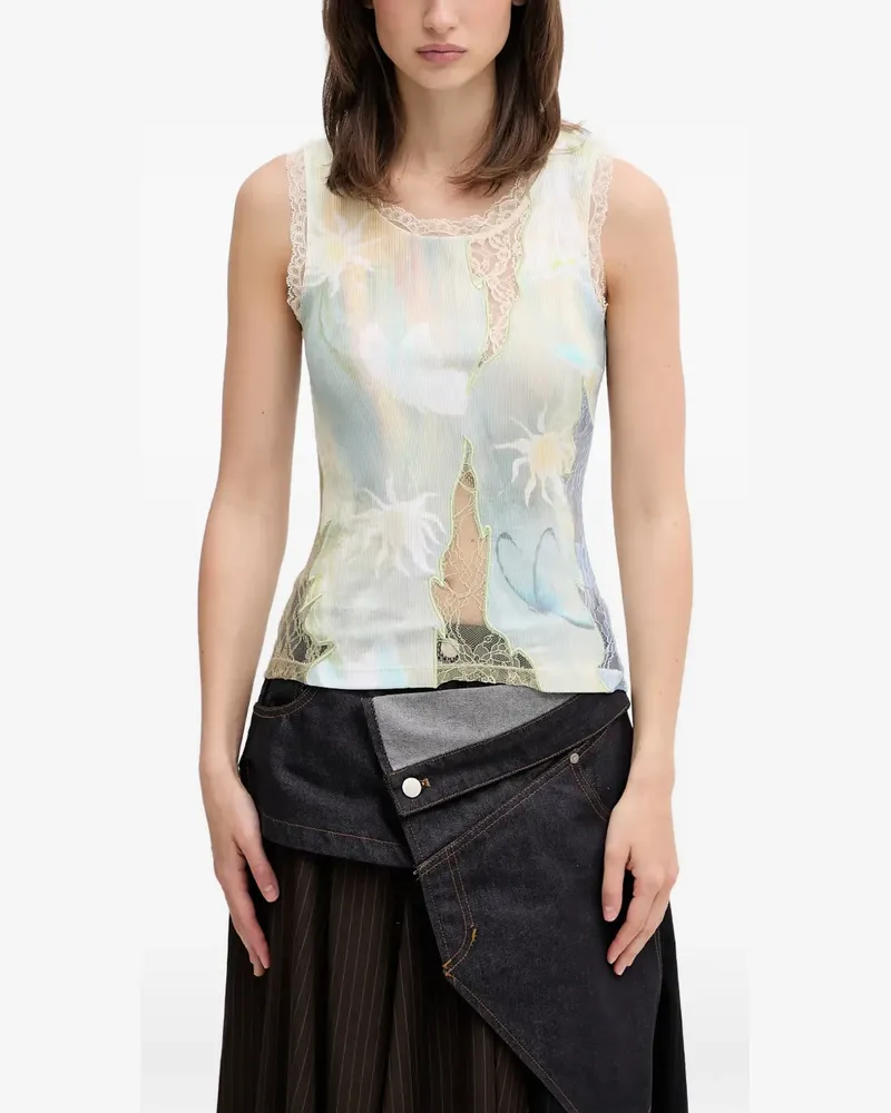 Andersson Bell lace-trim graphic-print top - Nude Nude