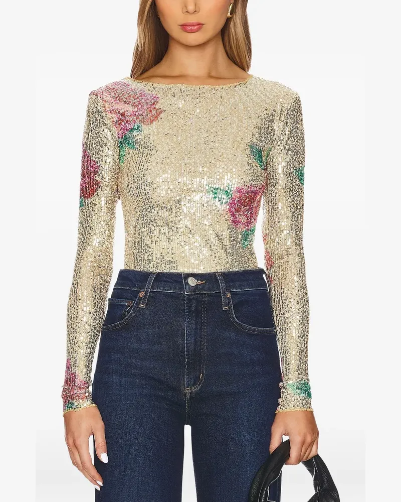 Free People Gold Rush Oberteil mit Pailletten - Nude Nude
