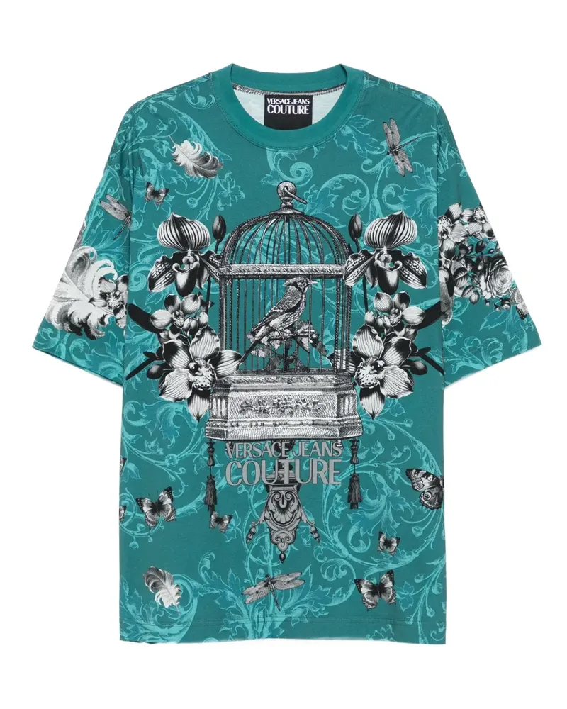 Versace Jeans T-Shirt mit Vogelkäfig-Print - Blau Blau