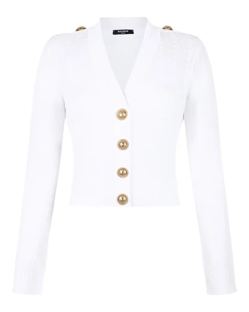 Balmain Gerippter Cardigan mit Knöpfen - Weiß Weiß