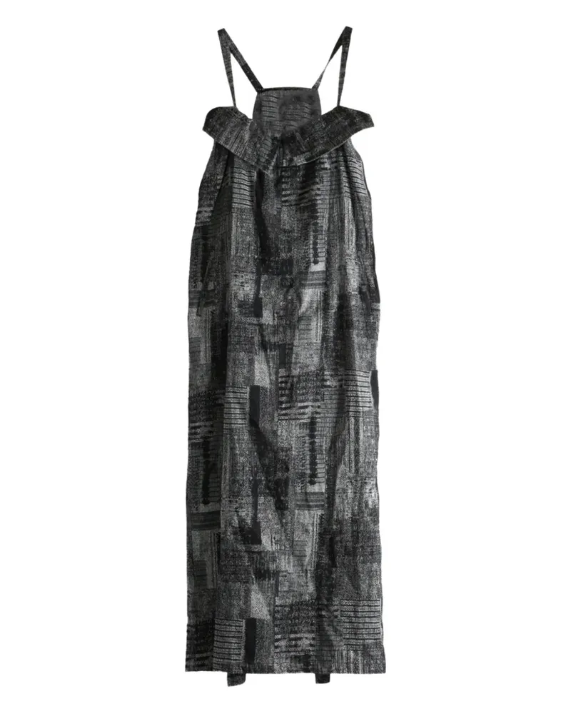 Yohji Yamamoto abstract-print sleeveless midi dress - Schwarz Schwarz