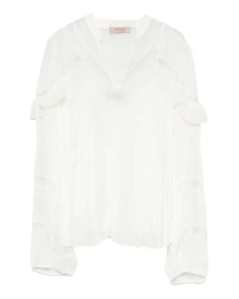 Twin-Set Bluse mit plissierten Rüschen - Weiß Weiß