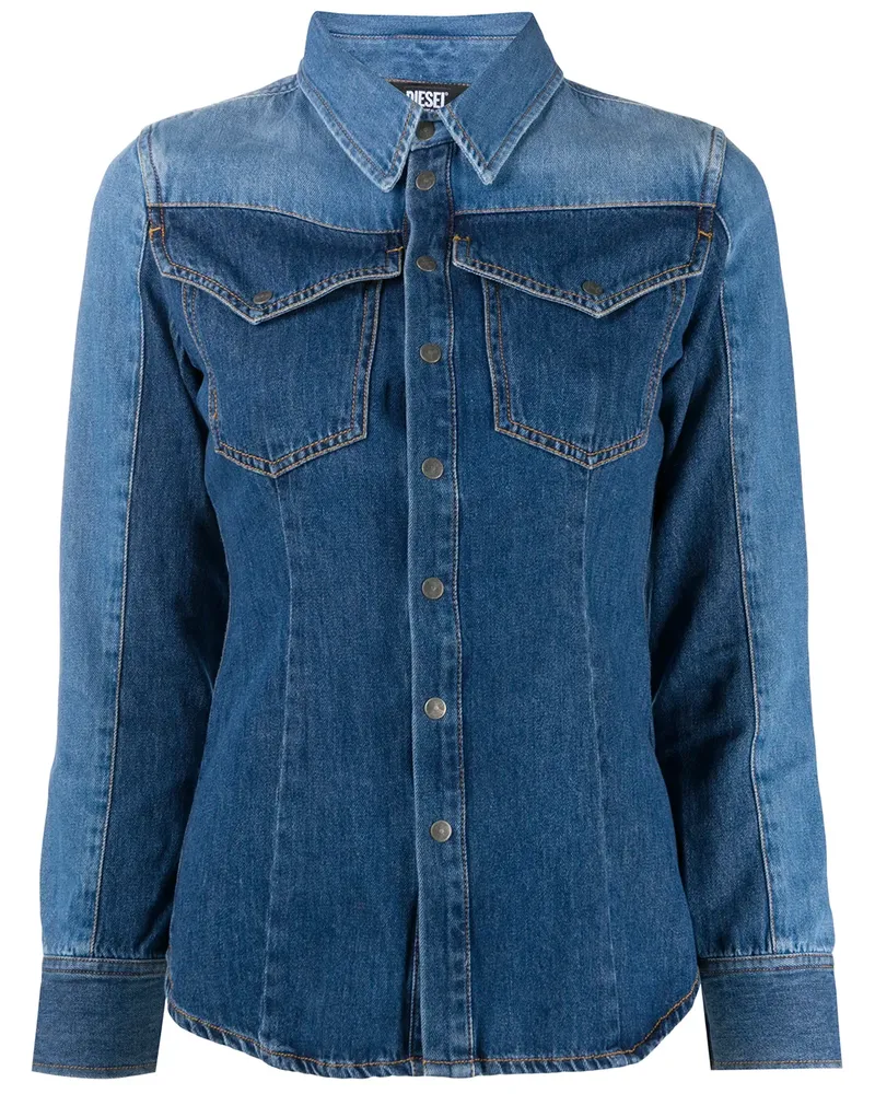 Diesel Hemd in Colour-Block-Optik - Blau Blau