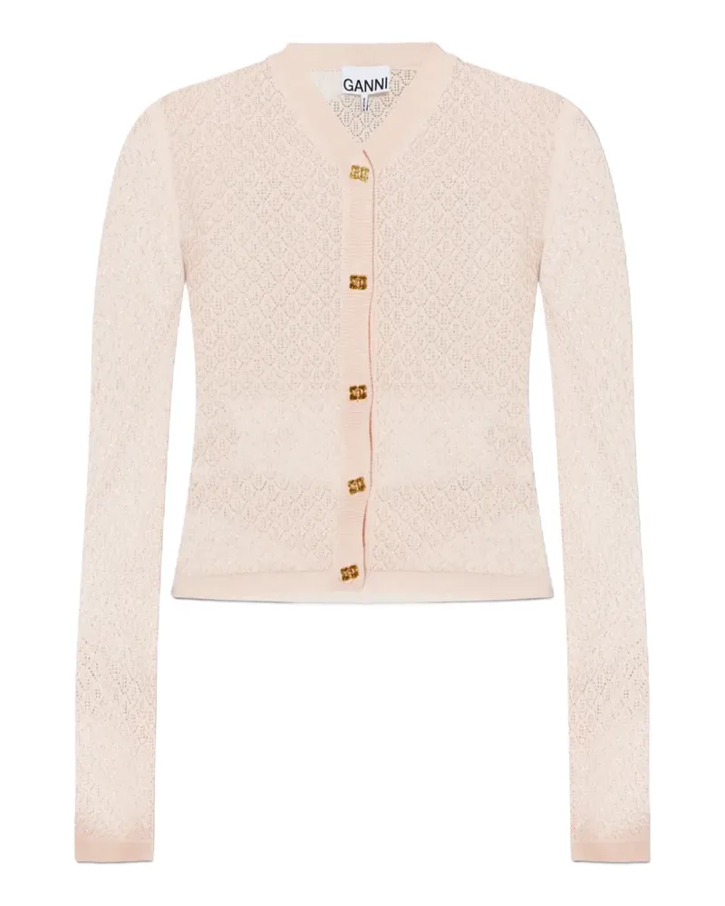Ganni Cardigan in Pointelle-Strick mit Logo-Knöpfen - Rosa Rosa