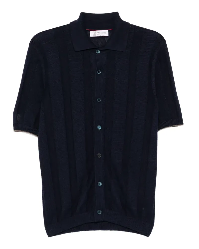 Brunello Cucinelli Gestreifter Strickpullover mit Knopf - Blau Blau