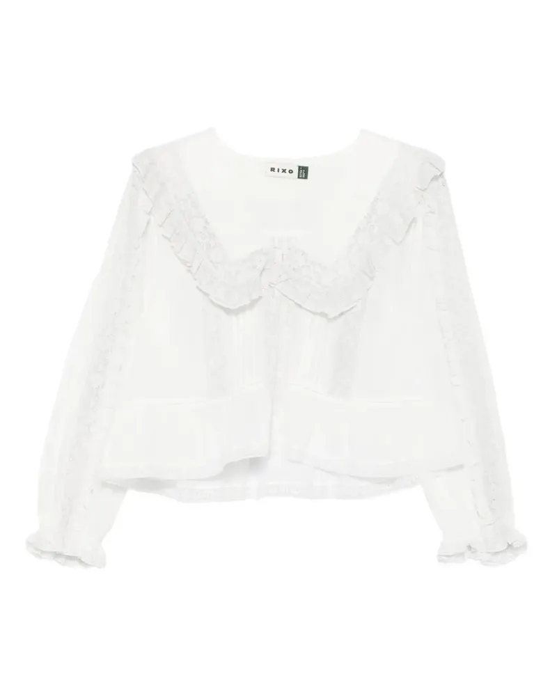 RIXO Gerüschtes Caserta Broderie Oberteil - Weiß Weiß