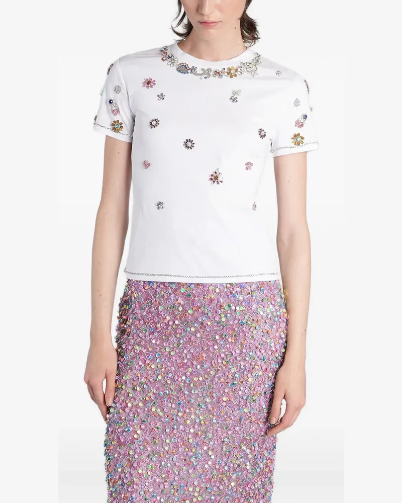 COSTARELLOS T-Shirt mit Blumenverzierung - Weiß Weiß