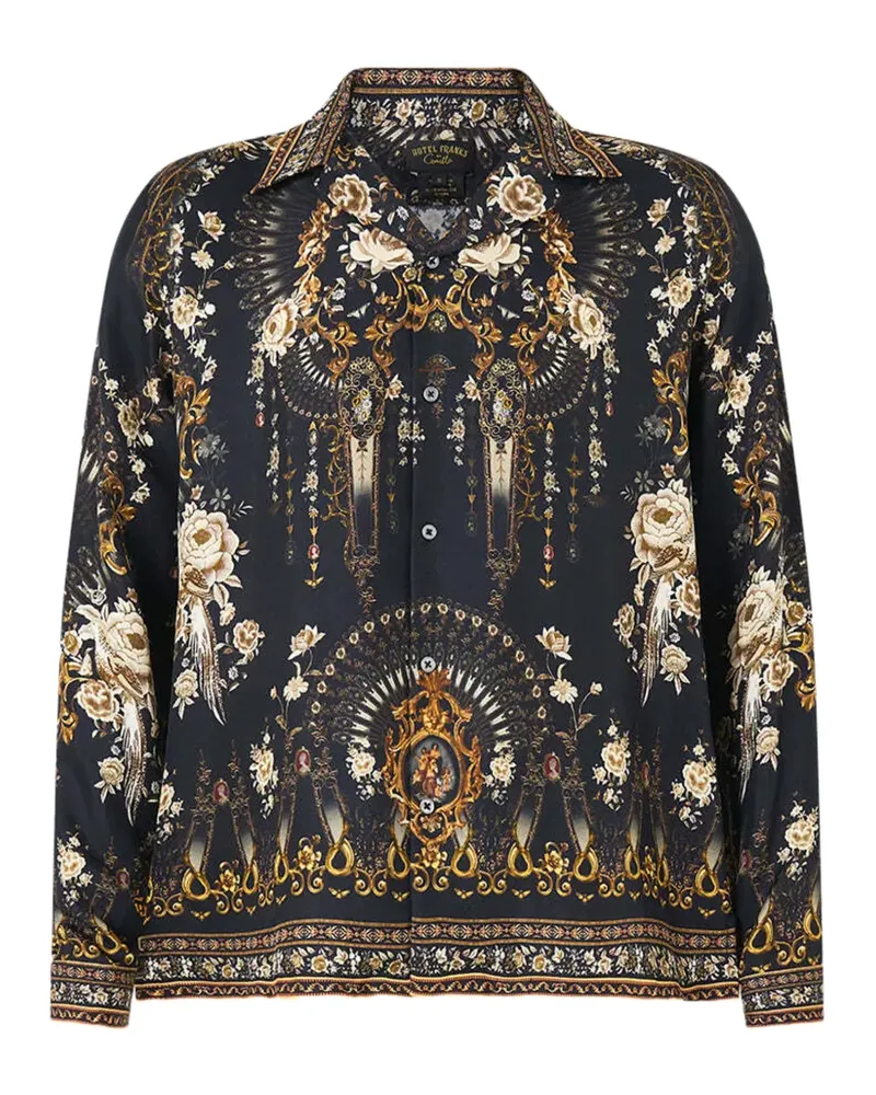 Camilla long-sleeve camp-collar shirt - Schwarz Schwarz