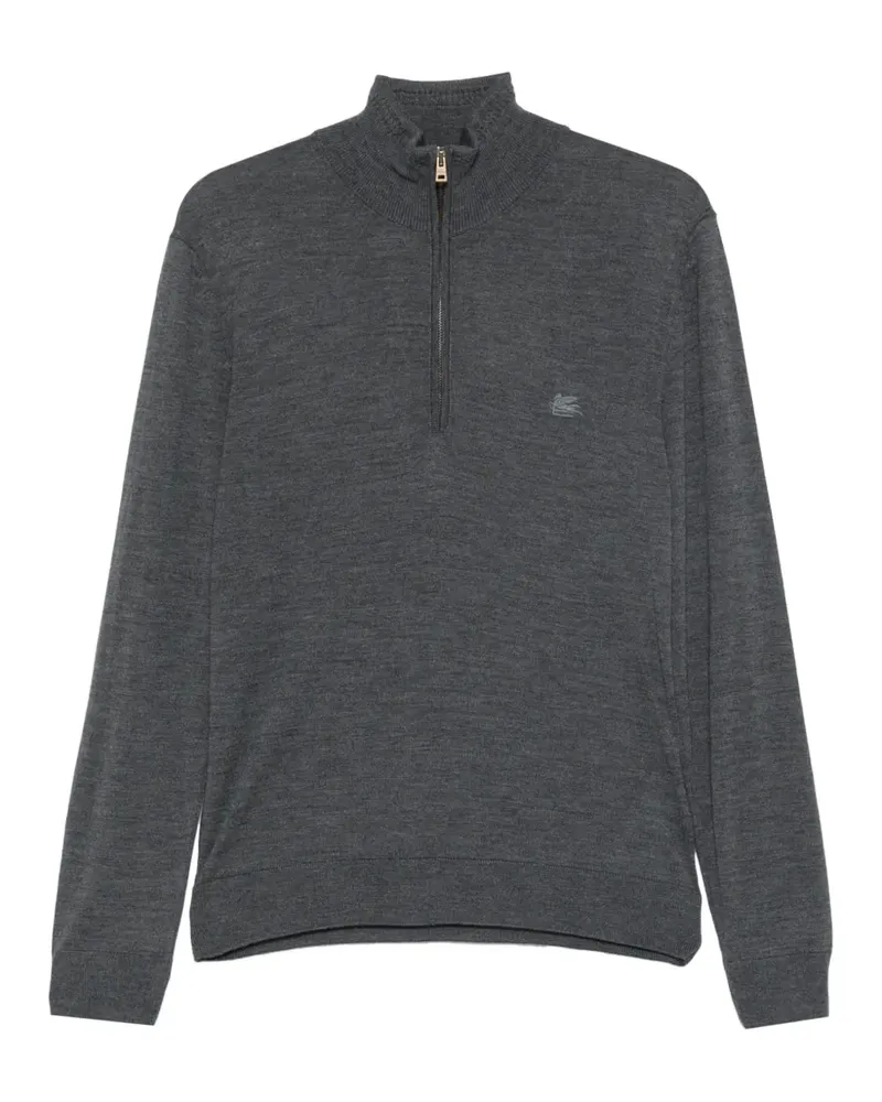 Etro half-zip Pegasus-embroidered sweater - Grau Grau