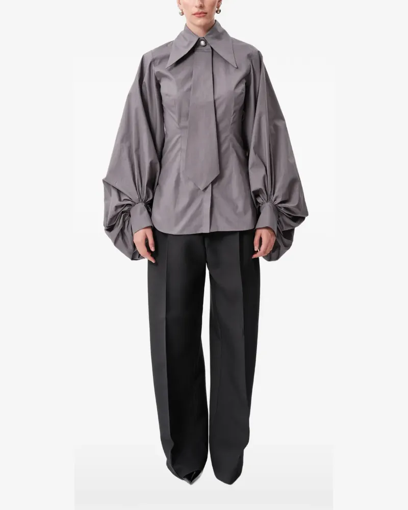 CONCEPTO Graphite balloon-sleeve tie-detail shirt - Grau Grau
