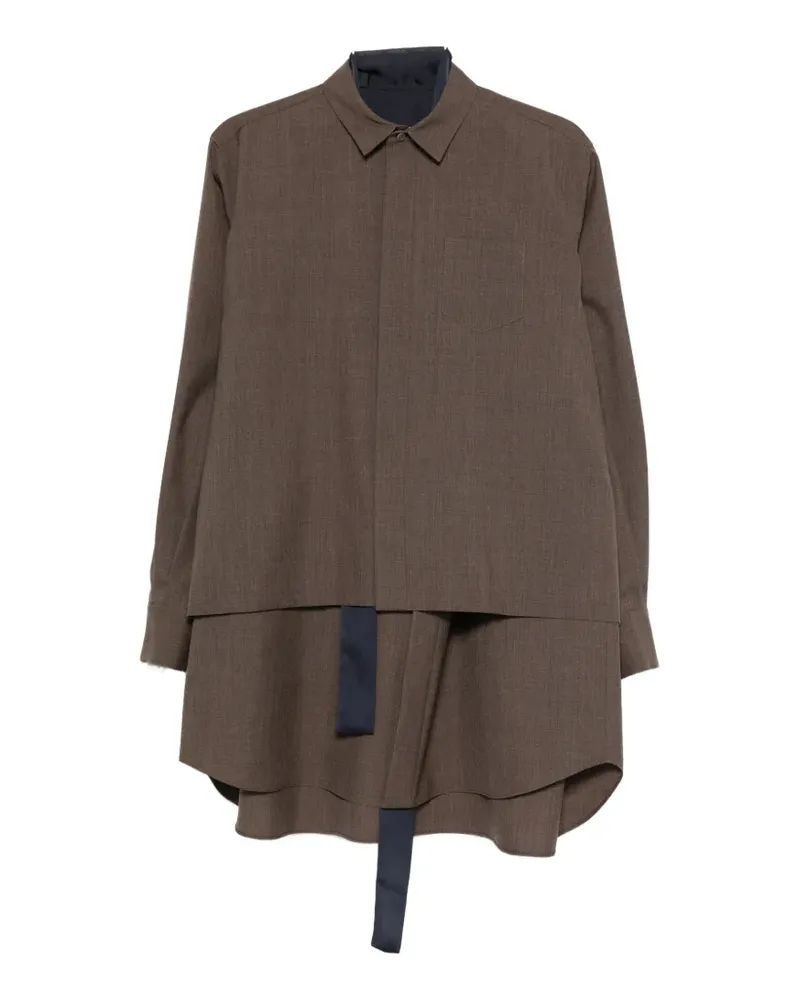 Sacai long-sleeve layered mini shirt dress - Braun Braun