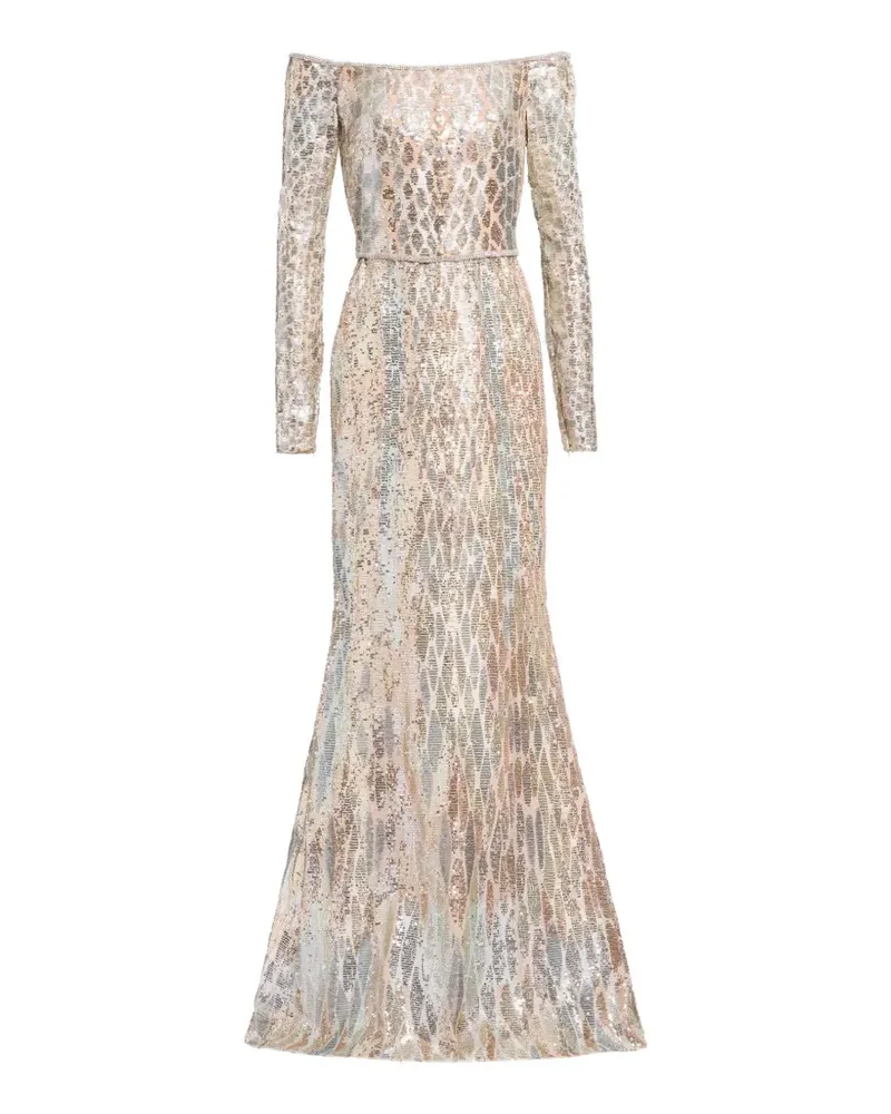 Elie Saab Schulterfreies Kleid mit Pailletten - Gold Gold