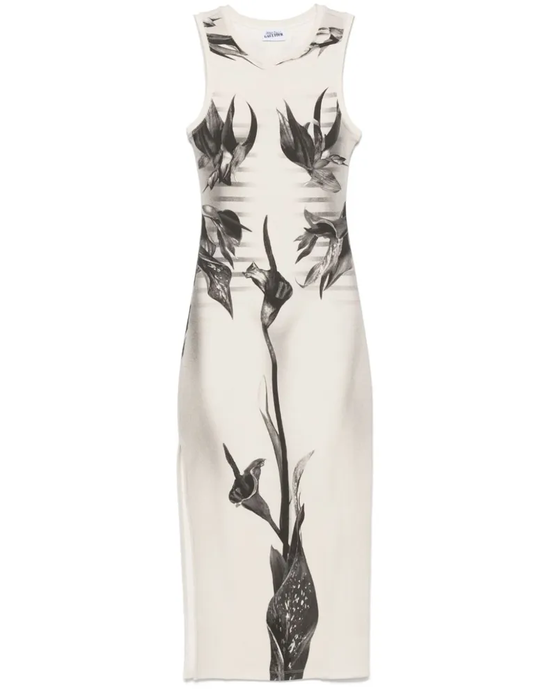 Jean Paul Gaultier Midikleid mit Blumen-Print - Weiß Weiß