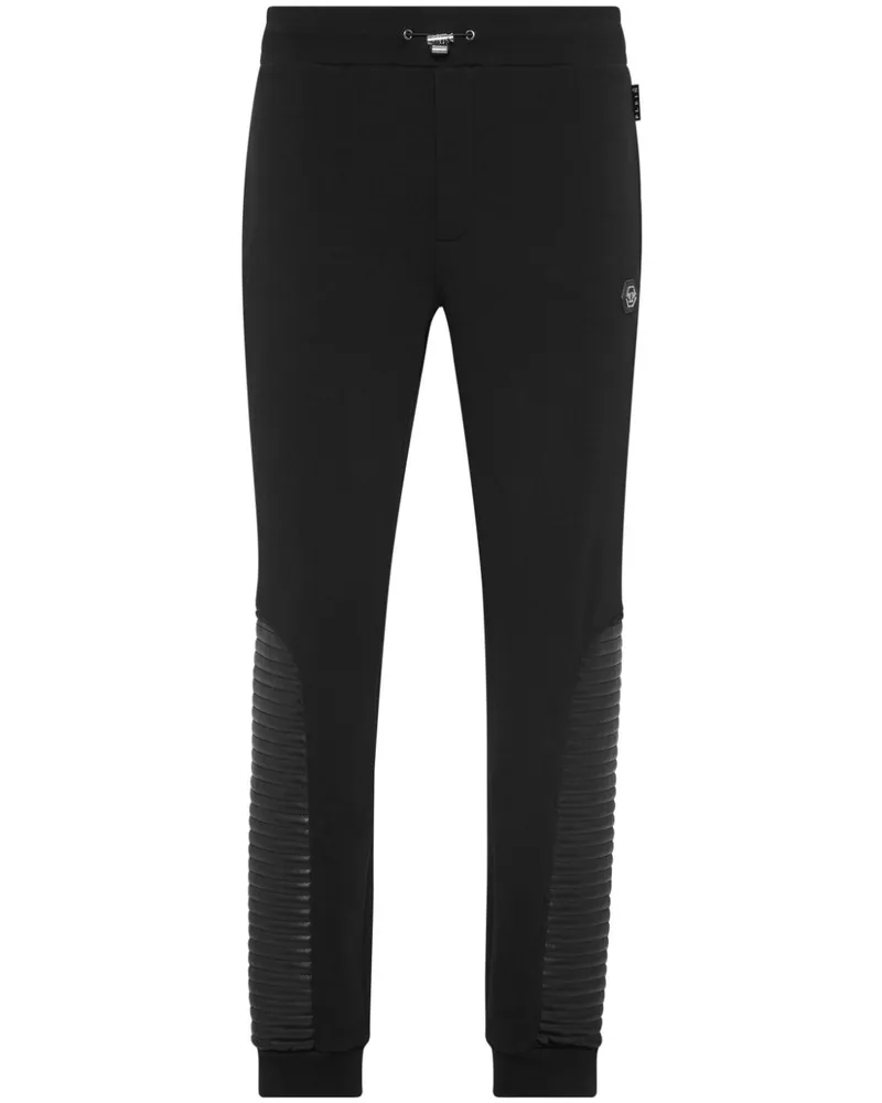 Philipp Plein Jogginghose mit Ledereinsätzen - Schwarz Schwarz