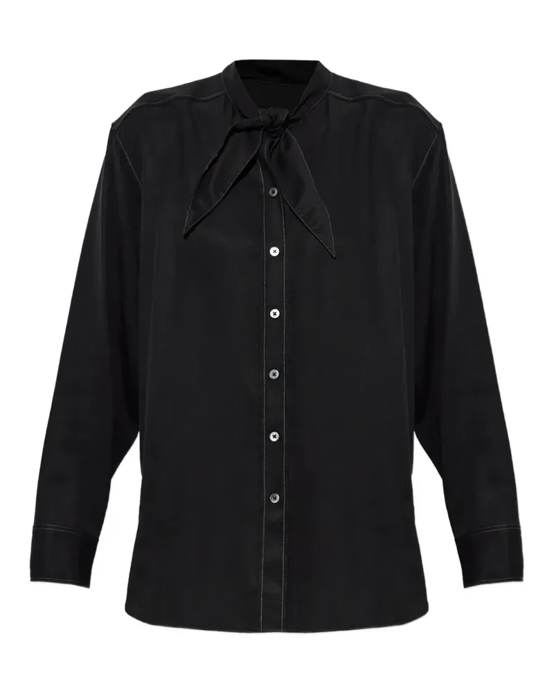 Paul Smith tie-neck contrast-stitch shirt - Schwarz Schwarz