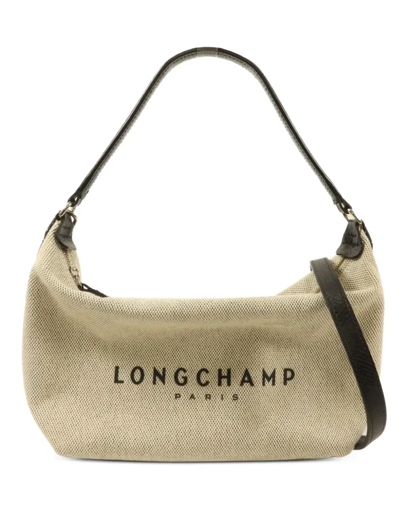 Longchamp logo-print canvas shoulder bag - Nude Nude