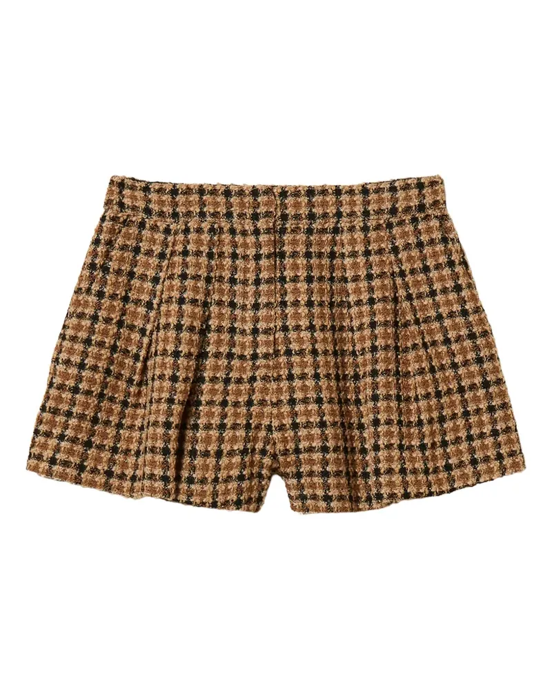 Twin-Set Karierte Bouclé-Shorts - Braun Braun
