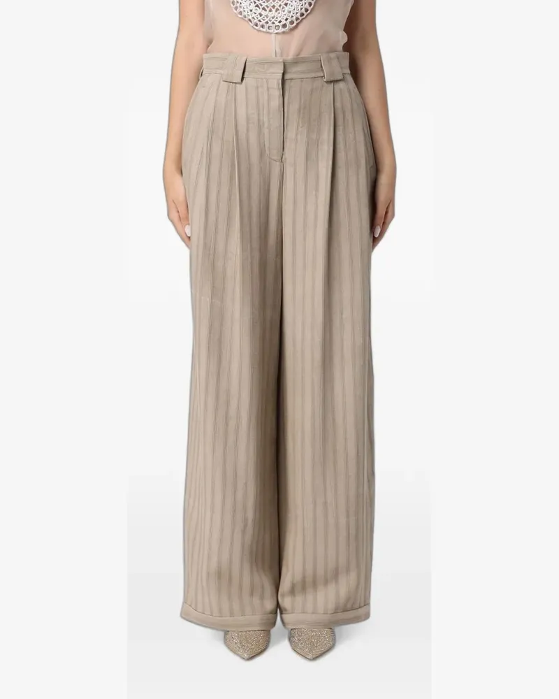Emporio Armani stripe-print high-waisted palazzo pants - Nude Nude