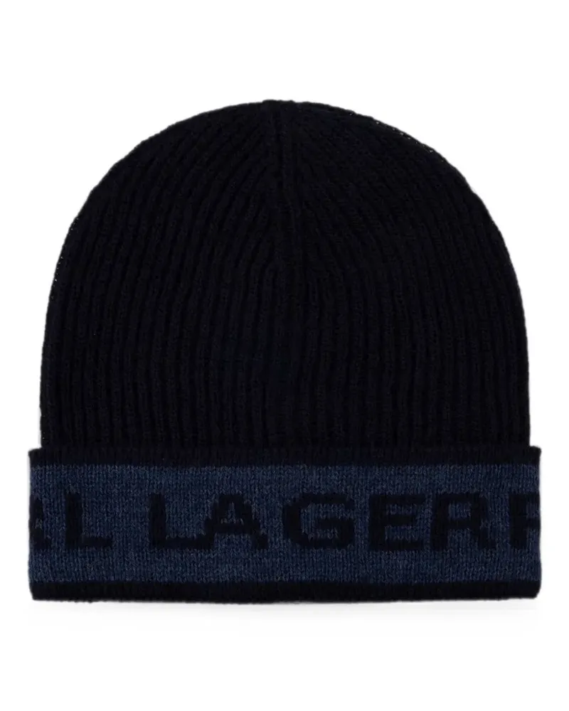 Karl Lagerfeld logo-intarsia ribbed-knit beanie hat - Blau Blau