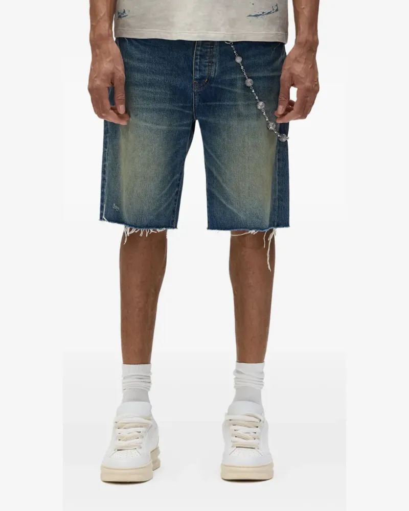 PURPLE BRAND P059 Worn Jeans-Shorts mit ausgefranstem Saum - MID INDIGO Mid