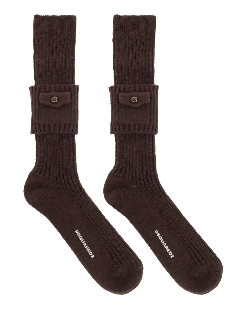 Dsquared2 Military Chic pocket-detail ribbed socks - Braun Braun