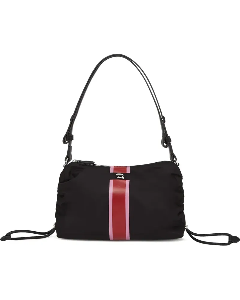 Karl Lagerfeld Kordelzug-Schultertasche mit Ikon-Streifen - Schwarz Schwarz