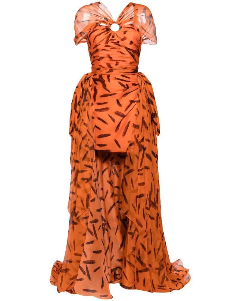 Isabel Sanchís Abendkleid mit Feder-Print - Orange Orange