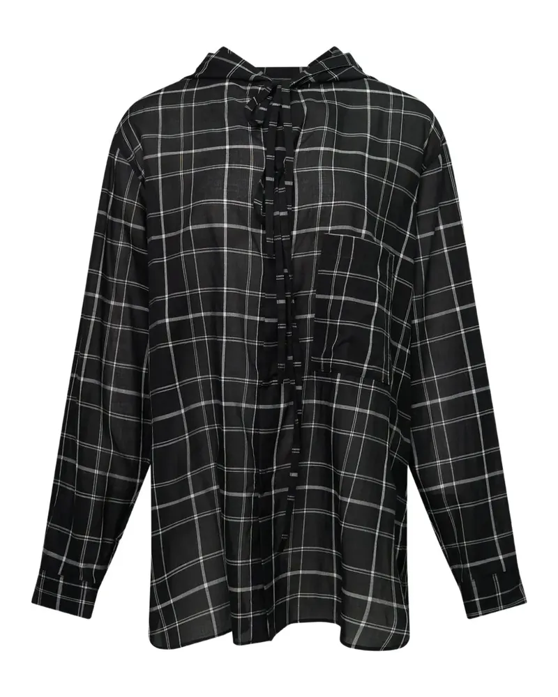 Yohji Yamamoto check-pattern hooded blouse - Schwarz Schwarz